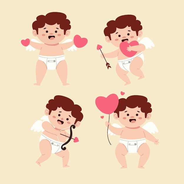 Vector gratuito colección plana de personajes de cupido del día de san valentín