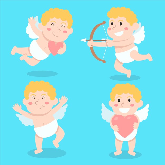 Colección plana de personajes de cupido del día de san valentín