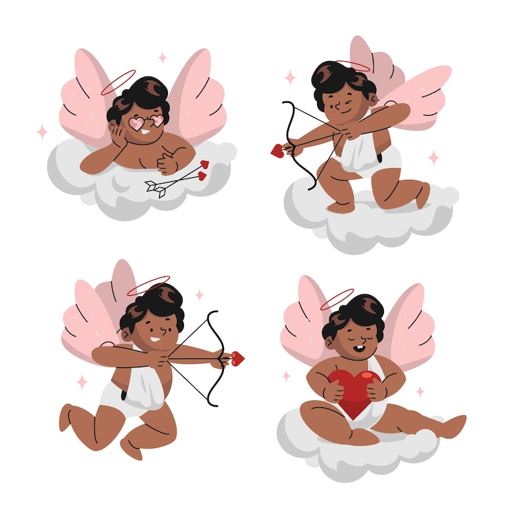 Vector gratuito colección plana de personajes de cupido del día de san valentín