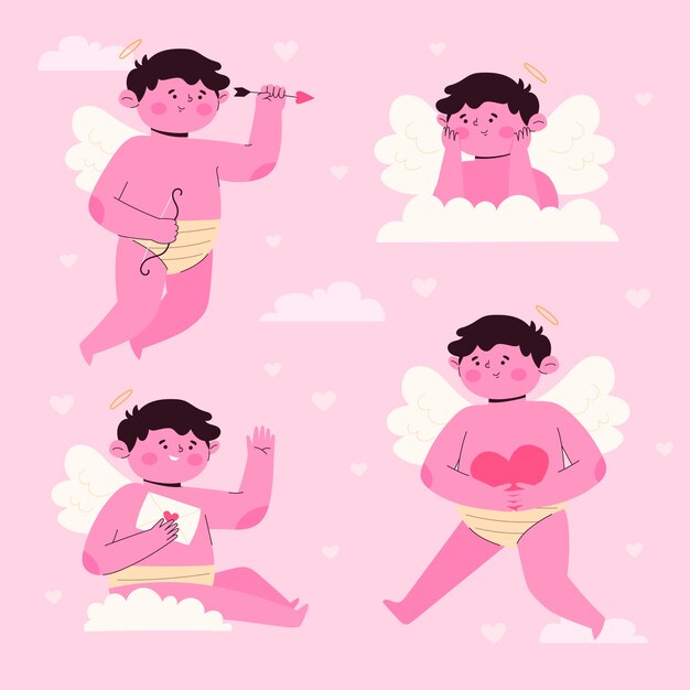 Colección plana de personajes de cupido de san valentín