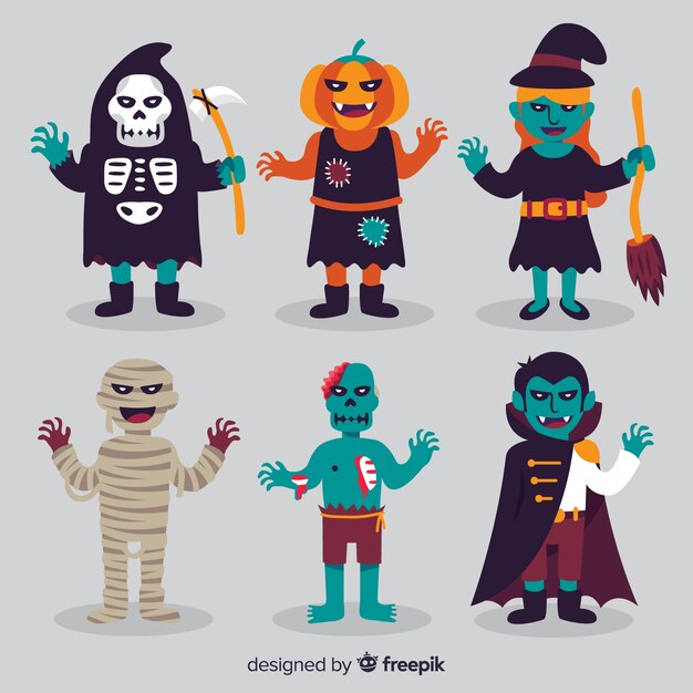 Colección plana de personajes de halloween