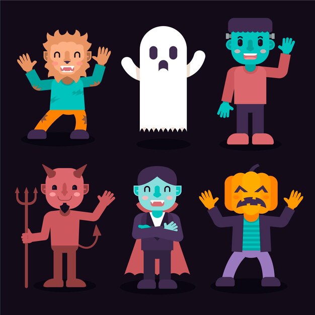 Colección plana de personajes de halloween