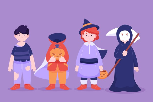 Colección plana de personajes de halloween