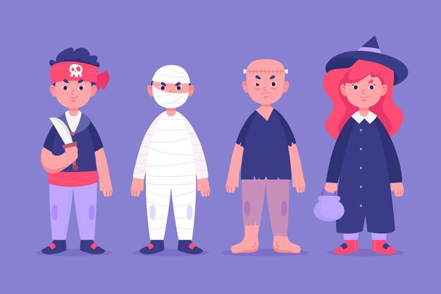 Colección plana de personajes de halloween