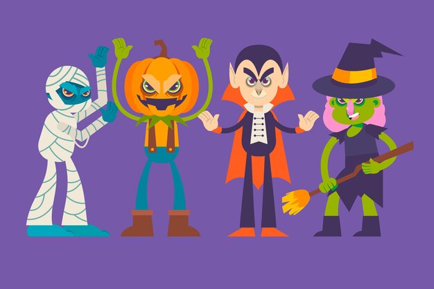 Colección plana de personajes de halloween