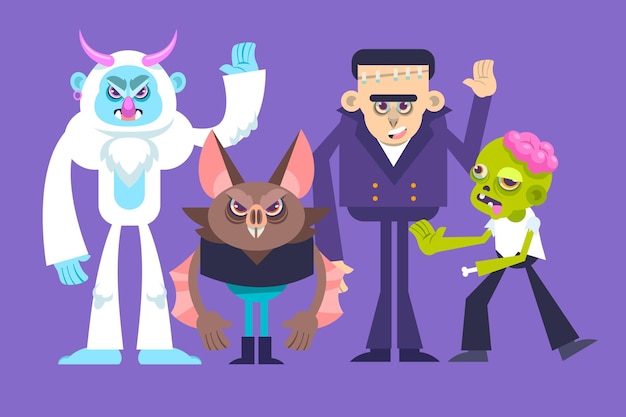 Vector gratuito colección plana de personajes de halloween