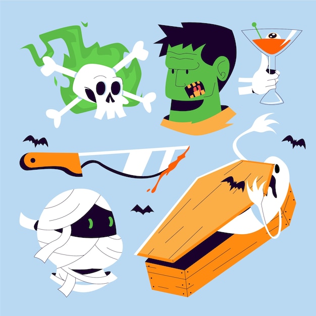 Vector gratuito colección plana de personajes de halloween