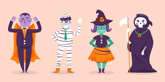 Colección plana de personajes de halloween