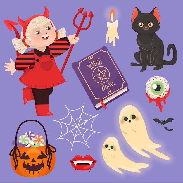 Vector gratuito colección plana de personajes de halloween