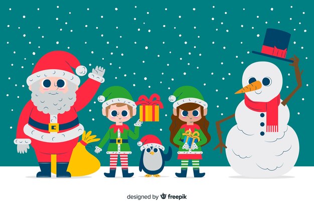 Colección plana de personajes de navidad