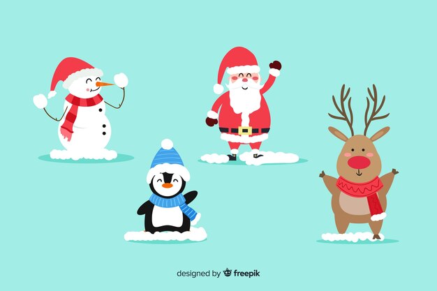 Colección plana de personajes de navidad