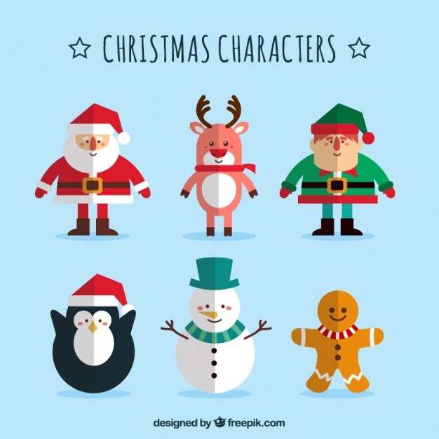 Colección plana de personajes navideños