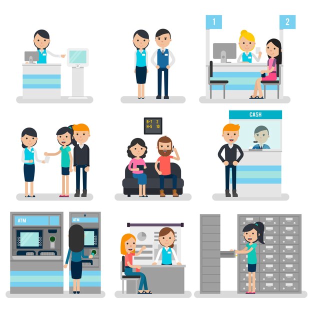 Colección plana de personas del banco