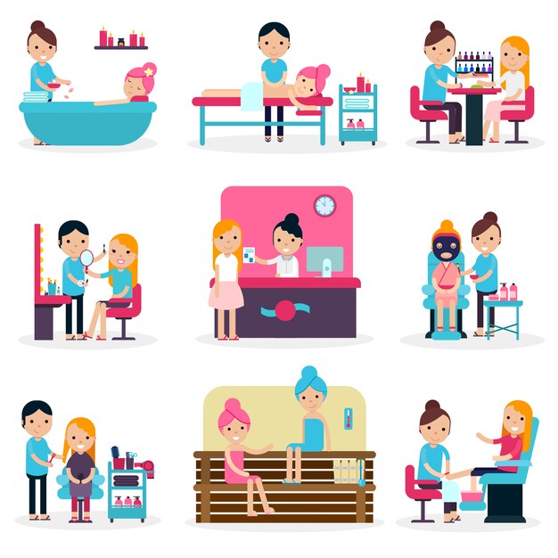 Colección plana de personas de salón de belleza