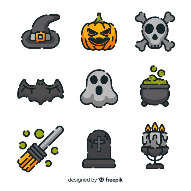 Colección plana de pictogramas de halloween