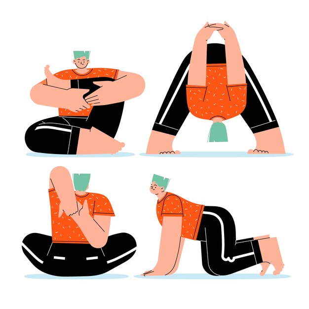 Colección plana de poses del día internacional del yoga