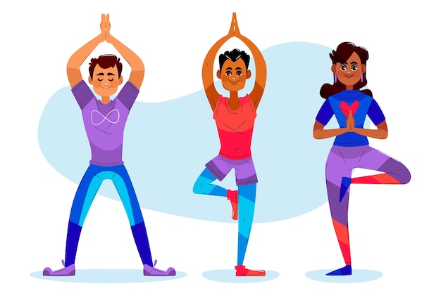 Vector gratuito colección plana de poses del día internacional del yoga