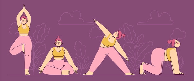 Vector gratuito colección plana de poses del día internacional del yoga