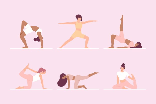 Colección plana de poses del día internacional del yoga