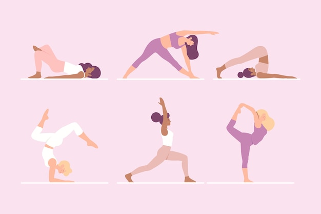 Colección plana de poses del día internacional del yoga