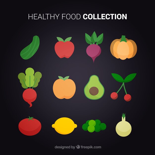 Colección plana de productos alimenticios