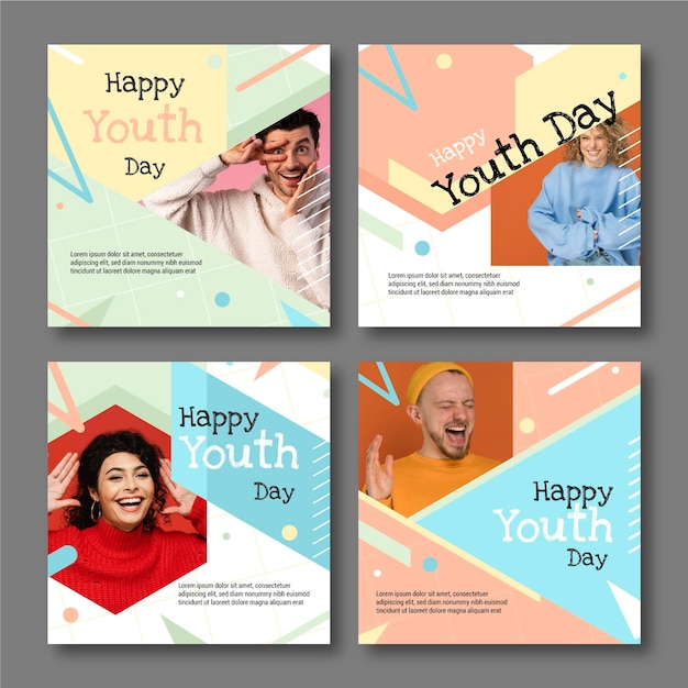 Colección plana de publicaciones del día internacional de la juventud con foto