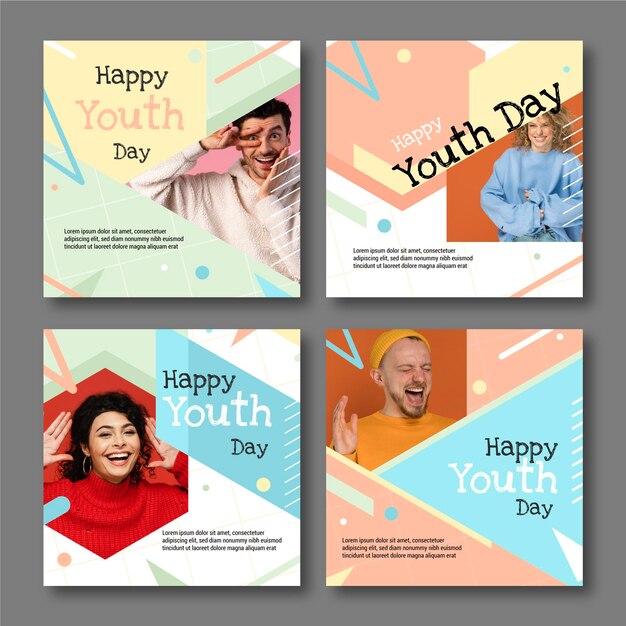 Colección plana de publicaciones del día internacional de la juventud con foto