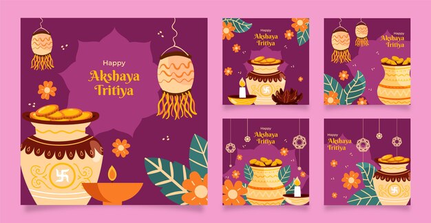Colección plana de publicaciones de instagram de akshaya tritiya