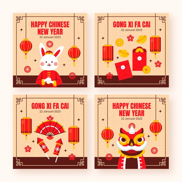 Colección plana de publicaciones de instagram de año nuevo chino