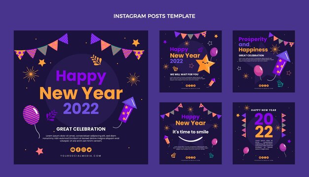 Colección plana de publicaciones de instagram de año nuevo