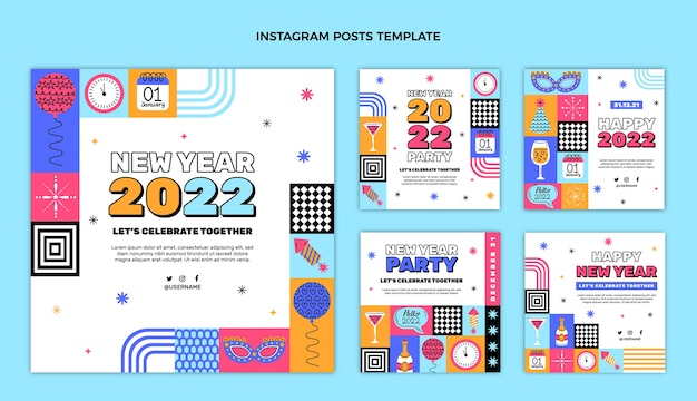 Colección plana de publicaciones de instagram de año nuevo