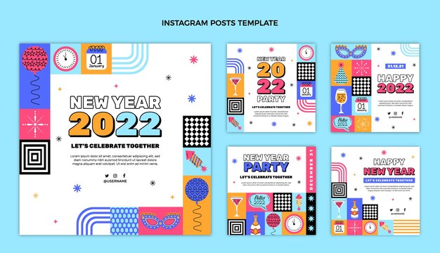 Colección plana de publicaciones de instagram de año nuevo