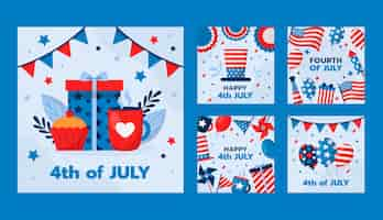 Vector gratuito colección plana de publicaciones de instagram para la celebración americana del 4 de julio