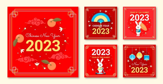 Vector gratuito colección plana de publicaciones de instagram para la celebración del año nuevo chino