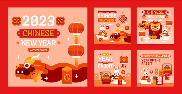 Colección plana de publicaciones de instagram de celebración del año nuevo chino