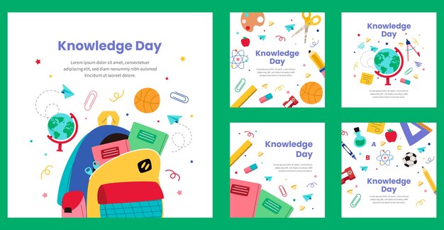Colección plana de publicaciones de instagram para la celebración del día del conocimiento