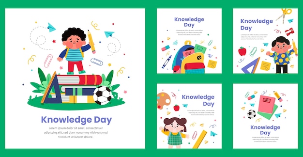 Colección plana de publicaciones de instagram para la celebración del día del conocimiento
