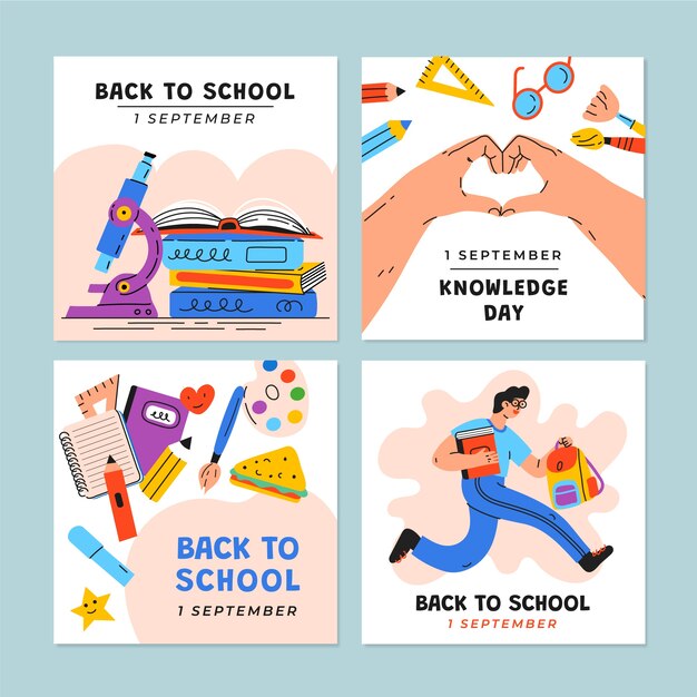 Colección plana de publicaciones de instagram para la celebración del día del conocimiento