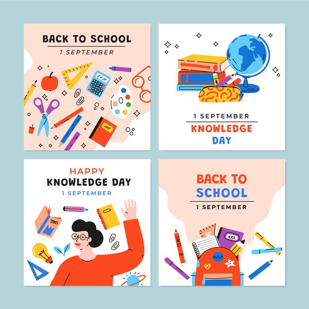 Colección plana de publicaciones de instagram para la celebración del día del conocimiento