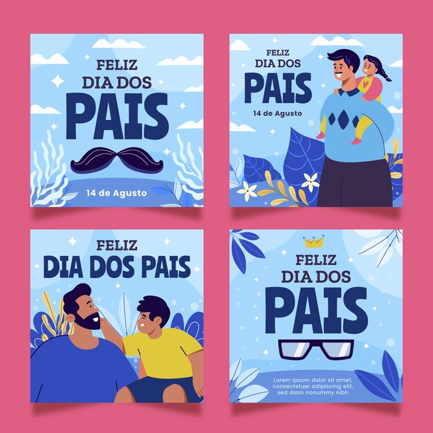 Vector gratuito colección plana de publicaciones de instagram para la celebración del dia dos pais