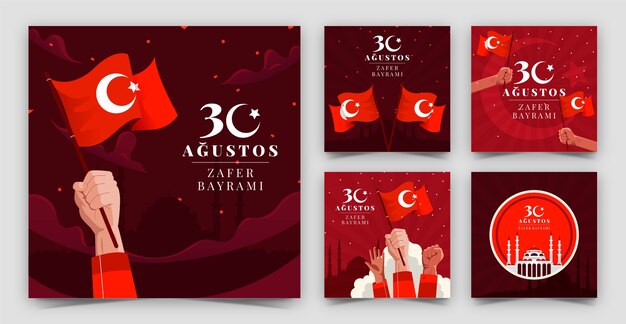Colección plana de publicaciones de instagram para la celebración del día de las fuerzas armadas turcas
