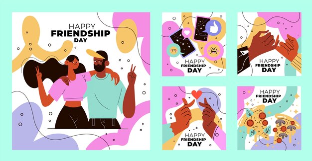 Colección plana de publicaciones de instagram para la celebración del día internacional de la amistad