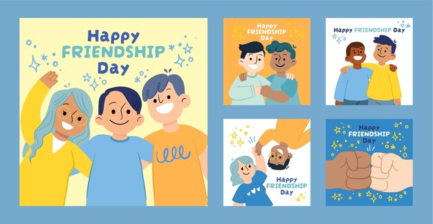 Vector gratuito colección plana de publicaciones de instagram para la celebración del día internacional de la amistad