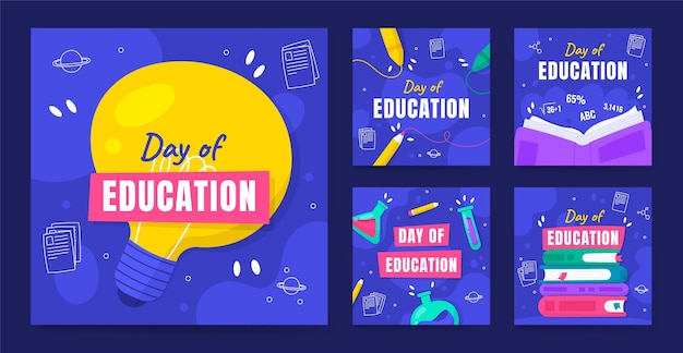 Colección plana de publicaciones de instagram para la celebración del día internacional de la educación