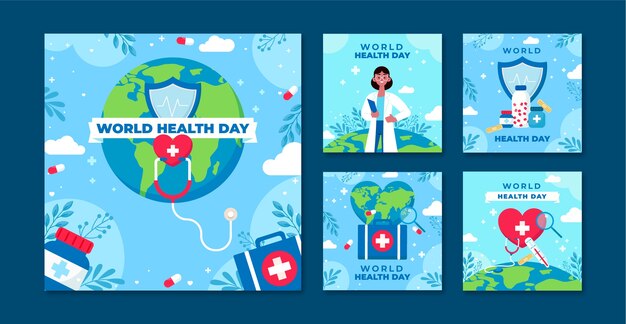 Colección plana de publicaciones de instagram para la celebración del día mundial de la salud