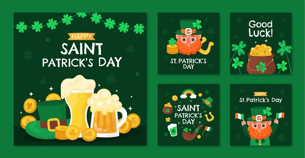 Vector gratuito colección plana de publicaciones de instagram de celebración del día de san patricio