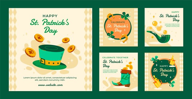 Colección plana de publicaciones de instagram de celebración del día de san patricio