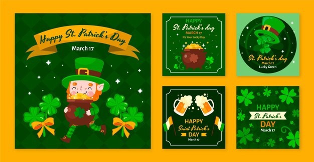 Colección plana de publicaciones de instagram para la celebración del día de san patricio