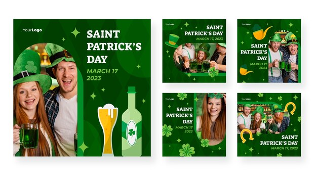 Colección plana de publicaciones de instagram para la celebración del día de san patricio