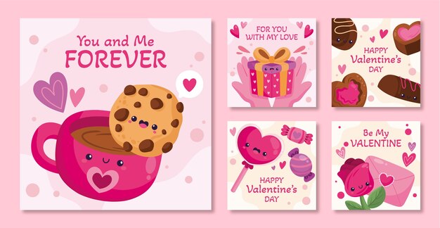 Colección plana de publicaciones de instagram de celebración del día de san valentín